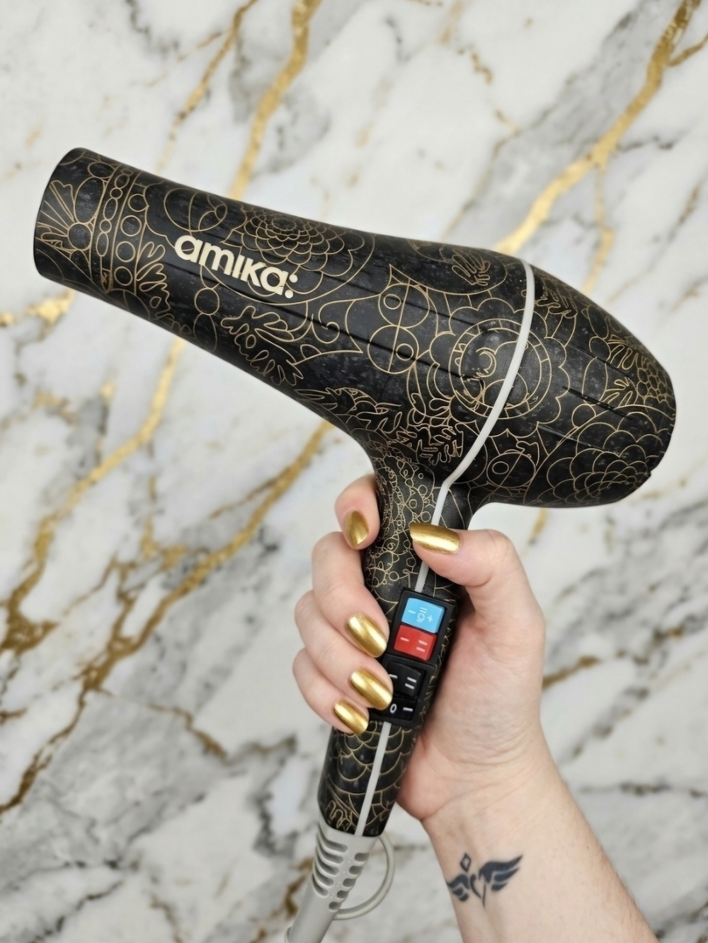 Amika Power Cloud Repair Floral Smooth Hair Dryer Bronze and Black Tourmaline